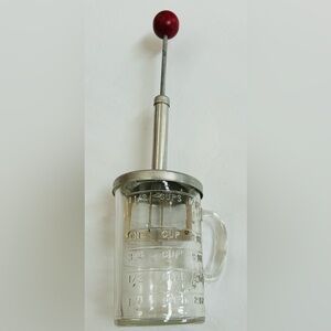 Pamco Food Nut Chopper 1.5 Cup Glass Measure Red Wooden Knob On Handle Vintage